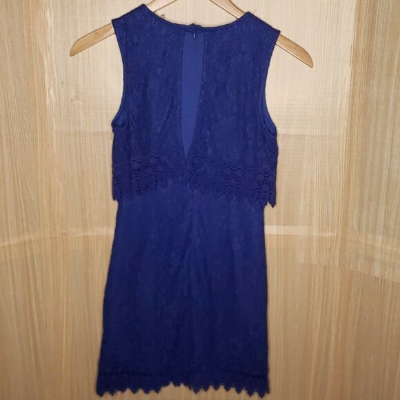 Francesca Womens Blue Lacey Sleeveless Dress Small - Picture 2 of 9